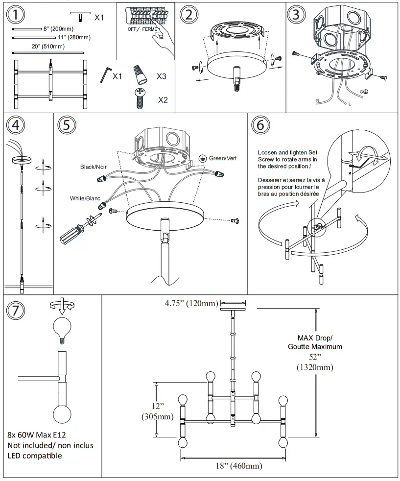 Dainolite AVA-188C Ava 8-Light Vintage Bronze Modern-Contemporary Chandelier