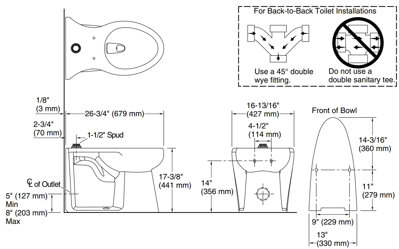 KOHLER K-25042-SS Modflex Flushometer Bowl with Top Spud - fig 1