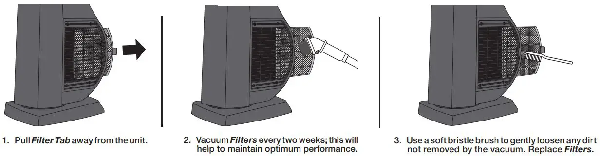 Lasko FHV801 Tower Heater Fan with Remote Control Instruction Manual - Cleaning Filters