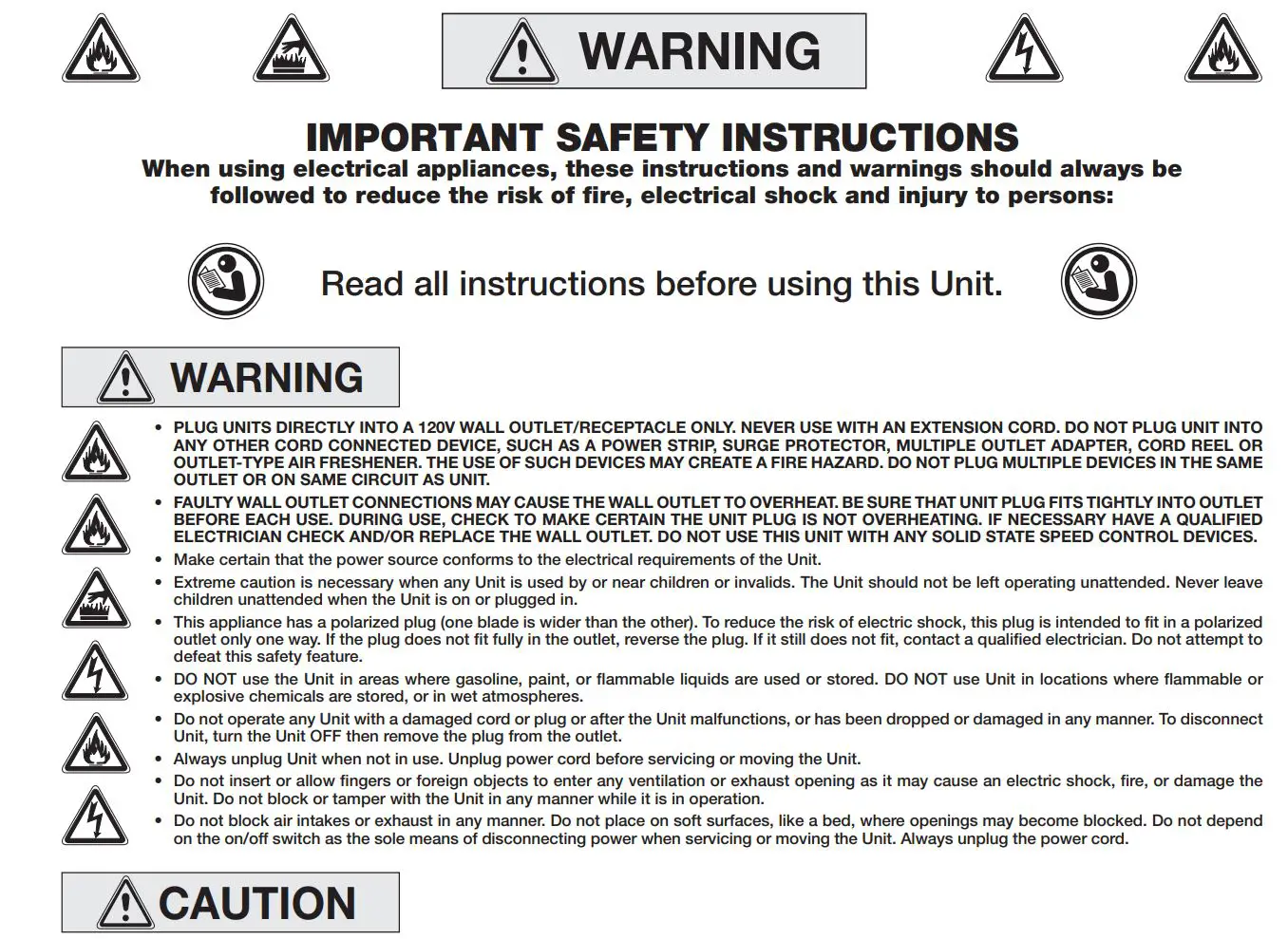 Lasko FHV801 Tower Heater Fan with Remote Control Instruction Manual - IMPORTANT SAFETY INSTRUCTIONS