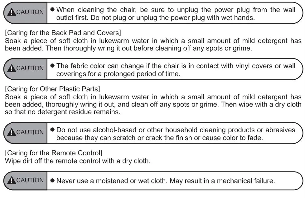 Lifesmart R8370 3D Zero Gravity Massage Chair with Bluetooth Speaker and Body Scan Instruction Manual - Care and Maintenance