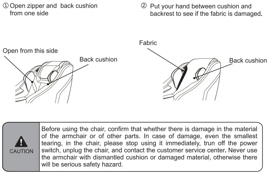 Lifesmart R8370 3D Zero Gravity Massage Chair with Bluetooth Speaker and Body Scan Instruction Manual - Confirm the fabric