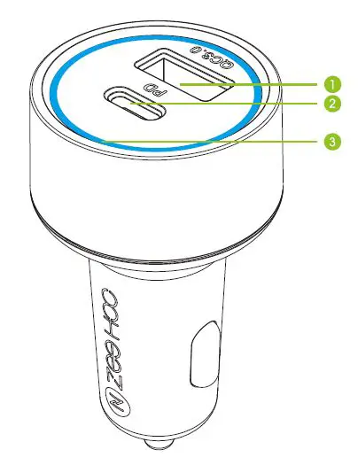 ZeeHoo Z0619 45W 2-Port Car Charger product 1