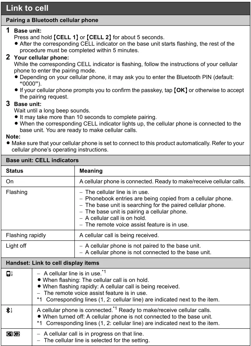 Panasonic cell bluetooth cordless phone - Link to cell 1