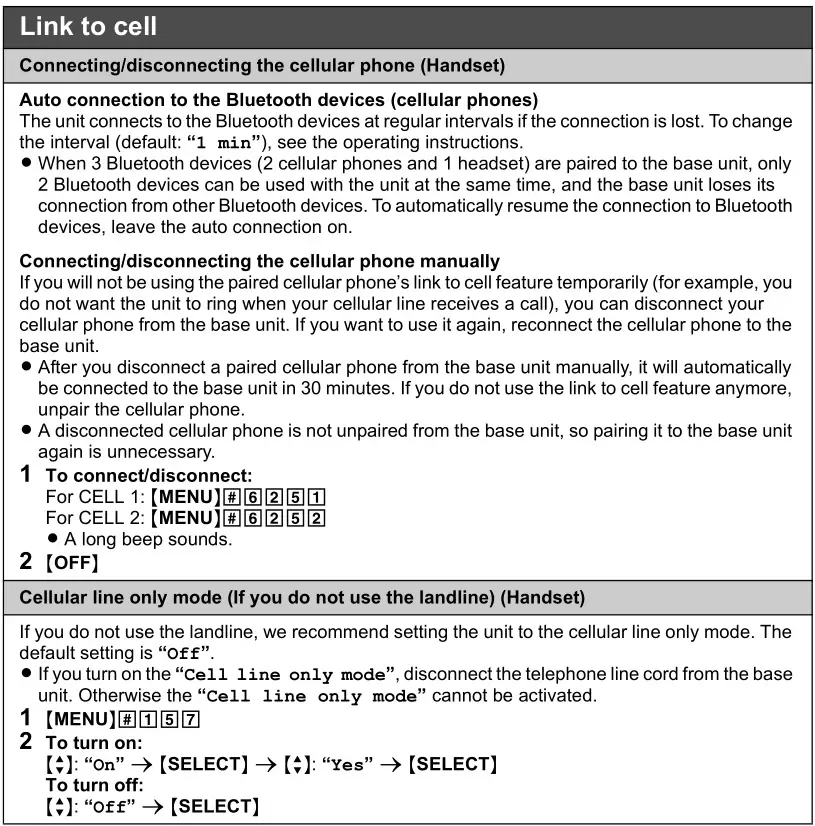 Panasonic cell bluetooth cordless phone - Link to cell 2