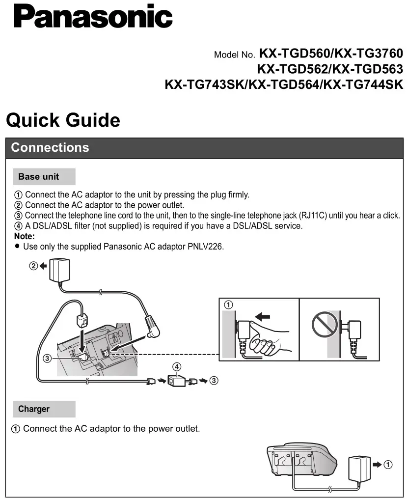 Panasonic cell bluetooth cordless phone User Guide & Connections