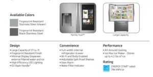 Samsung, Refrigerator, External Water & Ice Dispenser