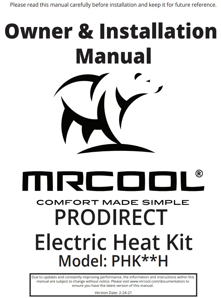 MRCOOL PHK05H Electric Heat Kit Owner's Manual
