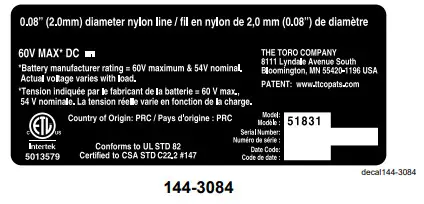 TORO 51831 Flex Force Power System 13 Inch or 15 Inch 60V MAX String Trimmer - SAFETY 5