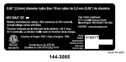 TORO 51831 Flex Force Power System 13 Inch or 15 Inch 60V MAX String Trimmer - SAFETY 6