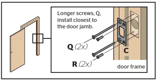 Install the latch and strike E