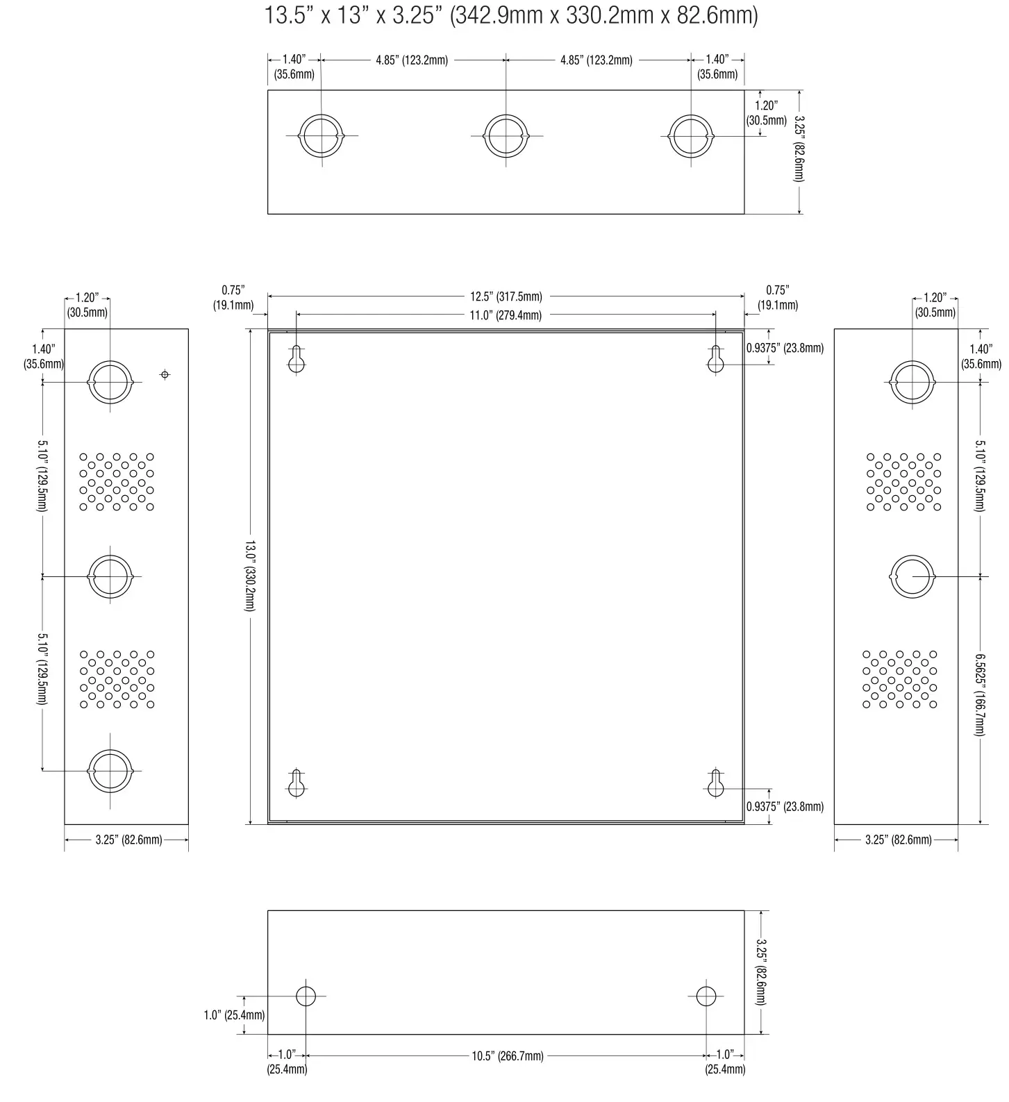 Altronix AL175ULX Access Control Power Supply and Charger - Enclosure Dimensions (H x W x D approximate)