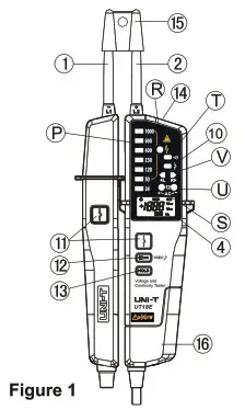 UNI T UT18E Voltage and Continuity Tester - symbol description