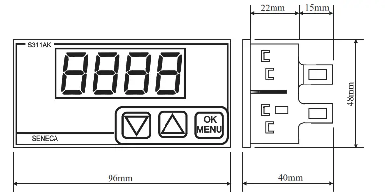 SENECA S311AK Analogue Panel Indicator with 4-Digit Display - MODULE LAYOUT