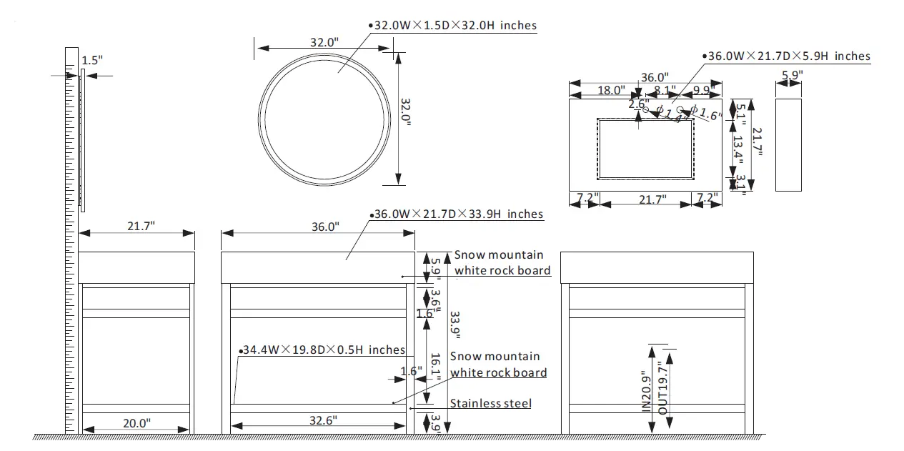 ROSWELL 701136 Bilbao 36 Inch W x 21.7 Inch D x 33.9 Inch H Stainless Steel Bath Vanity in Brushed-Gold FIG (3)