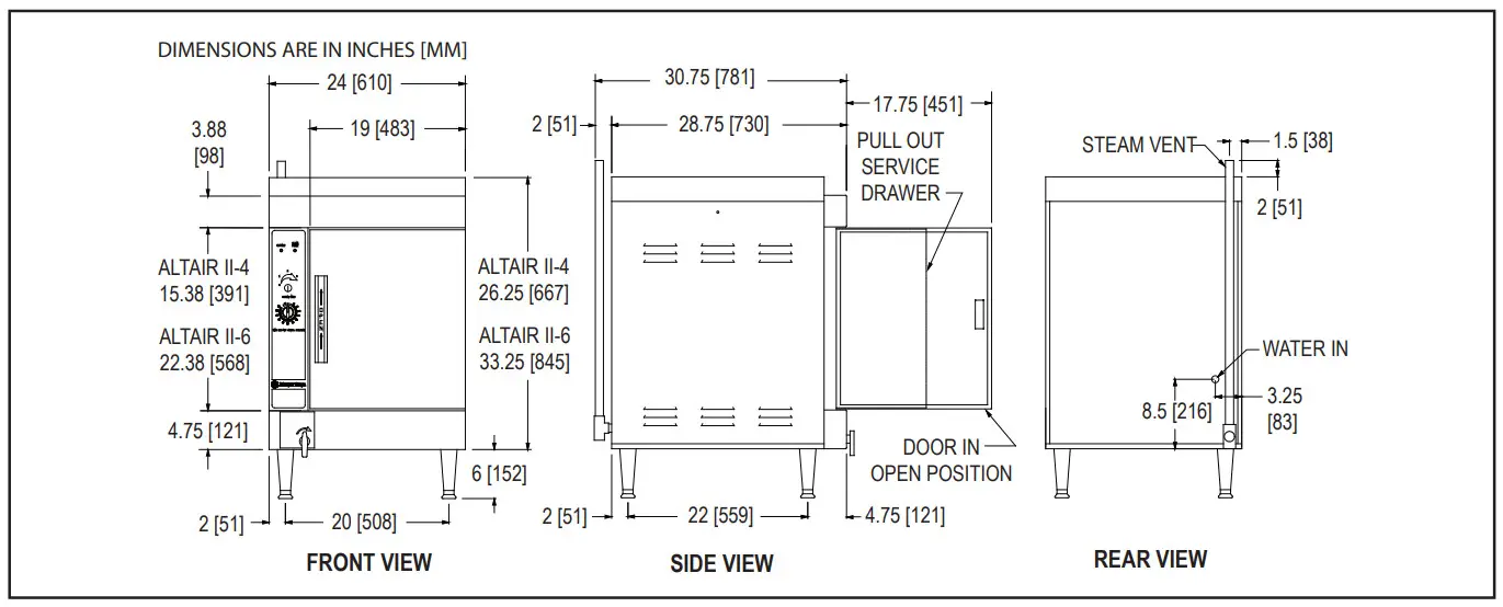 MARKET FORGE ALTAIR II Electric Boilerless Convection Steamer - CONNECTIONS