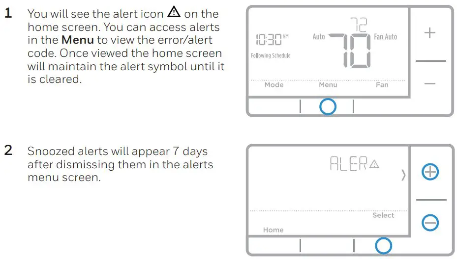 Honeywell RTH7500 7-Day Programmable Thermostat Installation Guide - Alert screen
