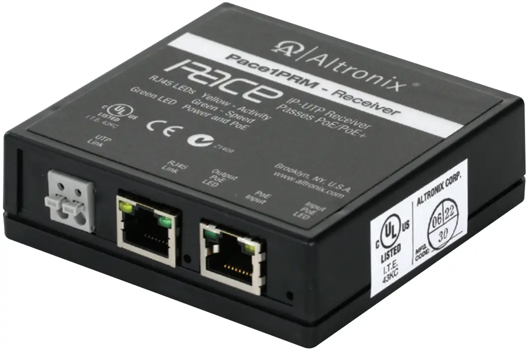 Altronix Pace1PRM IP and PoE+ Receiver Over Extended Distance UTP or CAT5e