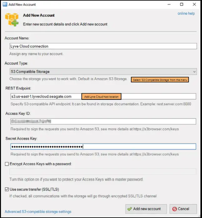 SEAGATE LYVE Cloud Connecting S3 Browser with Cloud fig 4