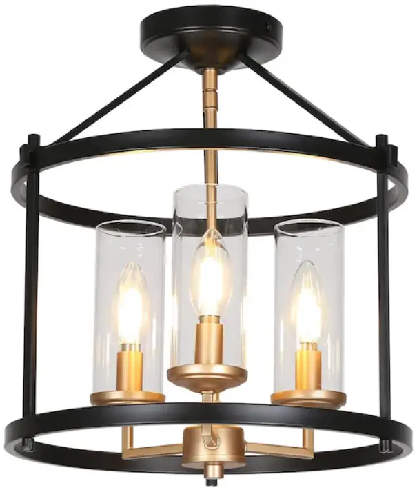 Uolfin 5106195 13.8 Inch Black Incandescent Semi-flush Mount Light