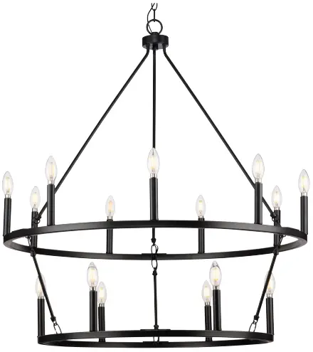 PROGRESS LIGHTING P400315-31M Gilliam 15-Light Matte Black Farmhouse Chandelier-fig1
