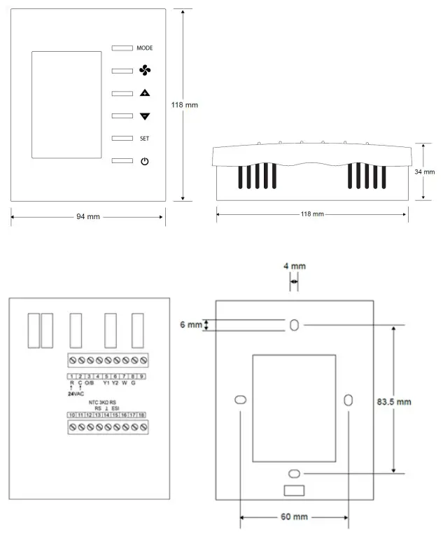 CONTEMPORAY CONTROLS BAST-321HP-BW2 Wireless Heat Pump Thermostat - Mechanical (all dimensions are in mm)