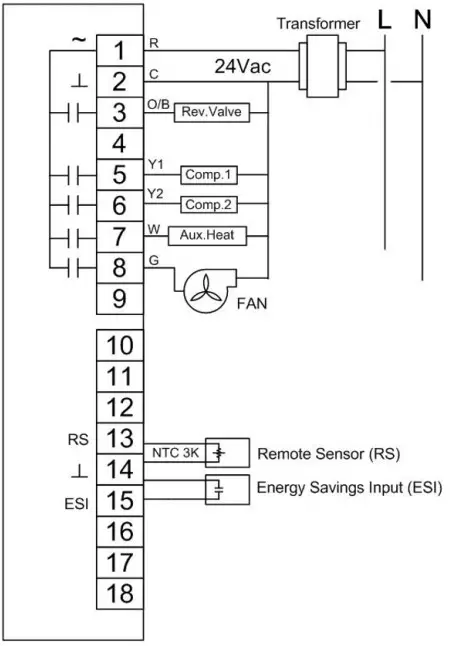 CONTEMPORAY CONTROLS BAST-321HP-BW2 Wireless Heat Pump Thermostat - Wiring Diagram