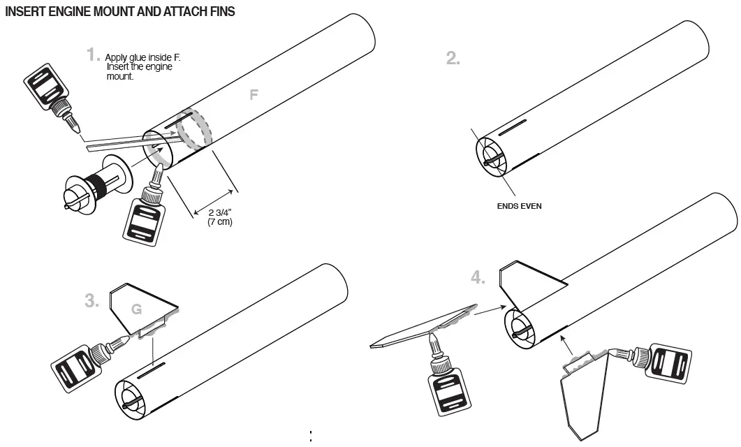 INSERT ENGINE MOUNT AND ATTACH FINS