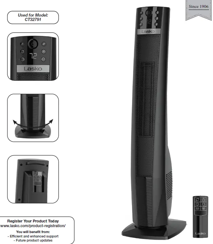 Lasko CT32791 Ceramic Tower Heater with Remote Control