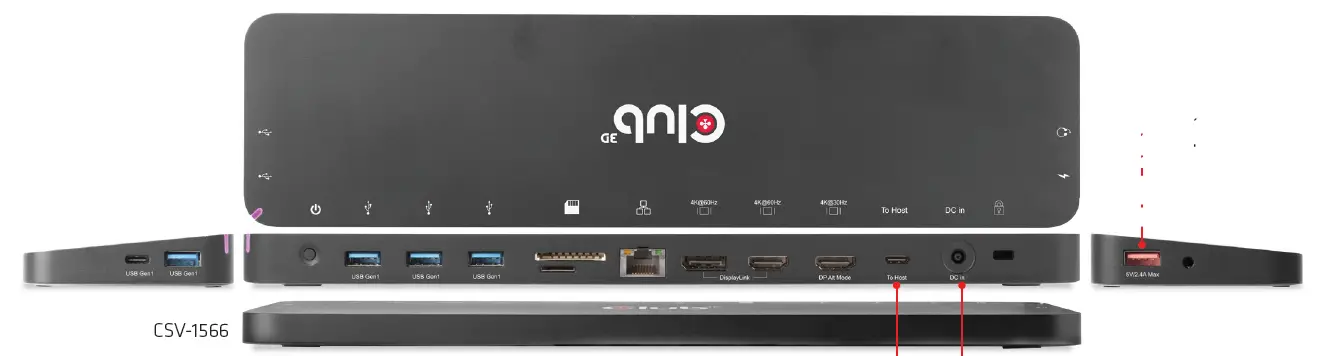 Club-3D CSV-1566 USB -Gen1 Type-C Triple Display Laptop -Docking -Station-