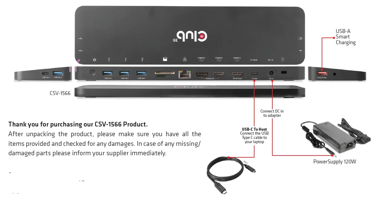 Club-3D CSV-1566 USB -Gen1 Type-C Triple Display Laptop -Docking -Station-fig 1