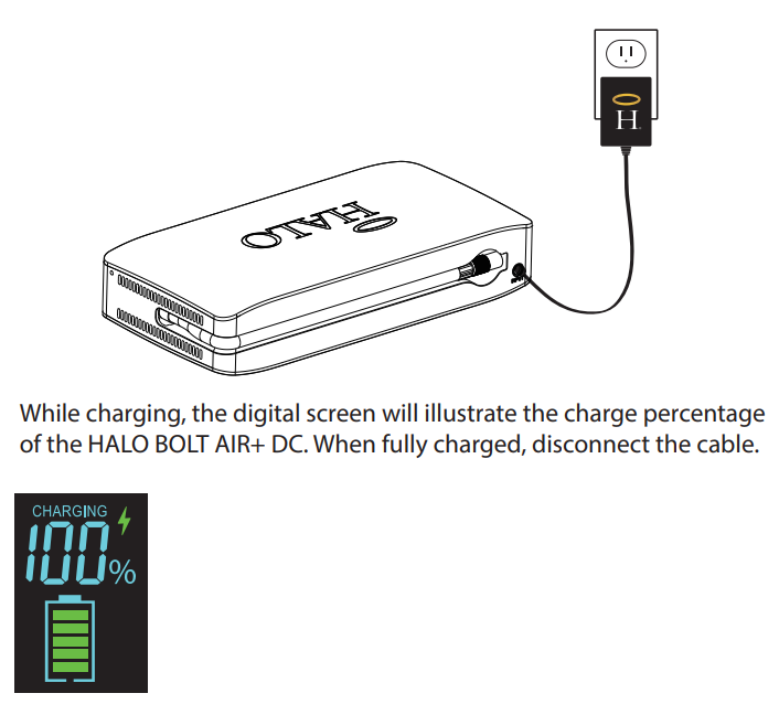 QVC E236768 HALO Bolt Air+ Car Jump Starter and Air Compressor Instruction Manual - CHARGING YOUR HALO BOLT AIR+ DC