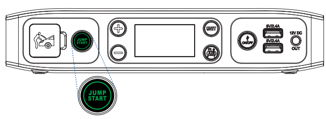 QVC E236768 HALO Bolt Air+ Car Jump Starter and Air Compressor Instruction Manual - Press the Jump Start button and wait for solid green light