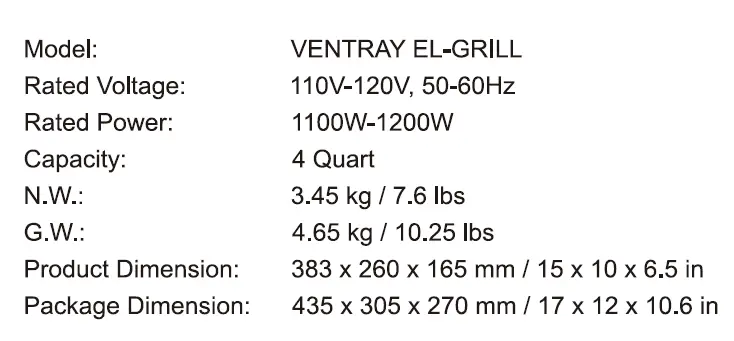 VENTRAY- EL-GRILL -Electric- Grill -8