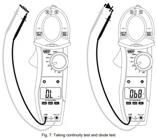 Taking continuity test and diode test