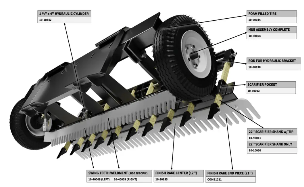 abi ATTACHMENTS SR3 Command Series Grading Rake Skid Steer Attachment - PARTS DIAGRAM