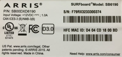 SB6190 MAC Label