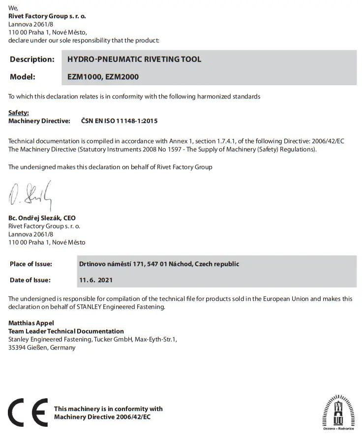 STANLEY EZM 1000 Hydraulic Pneumatic Blind Riveting Tools - Fig 18
