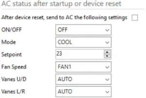 AC status after startup or device reset