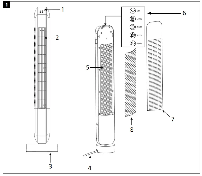 anslut-013881-Tower-Fan-Instruction-Manual-fig-1