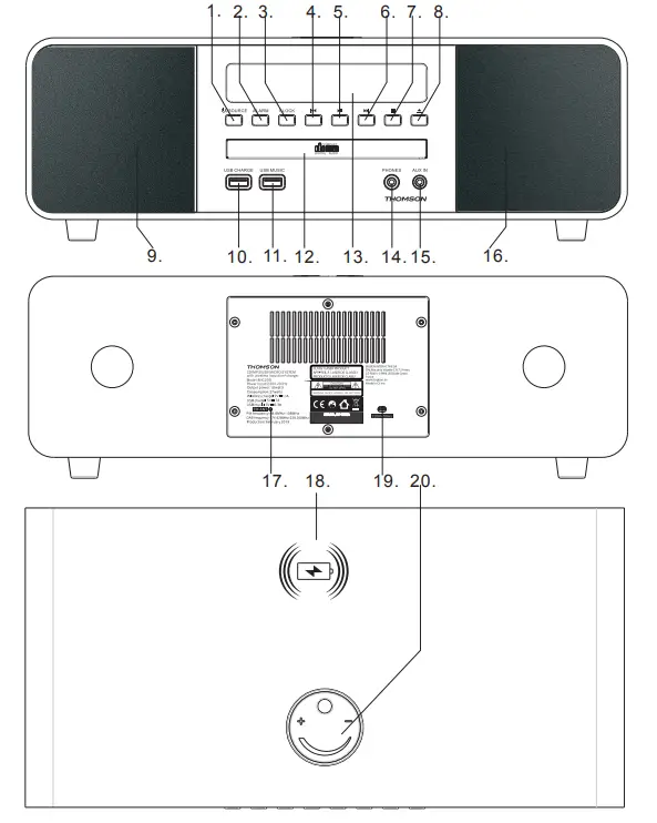 THOMSON MIC200IDABBT Series DAB, CD, Bluetooth, FM USB, Audio In - Fig 1