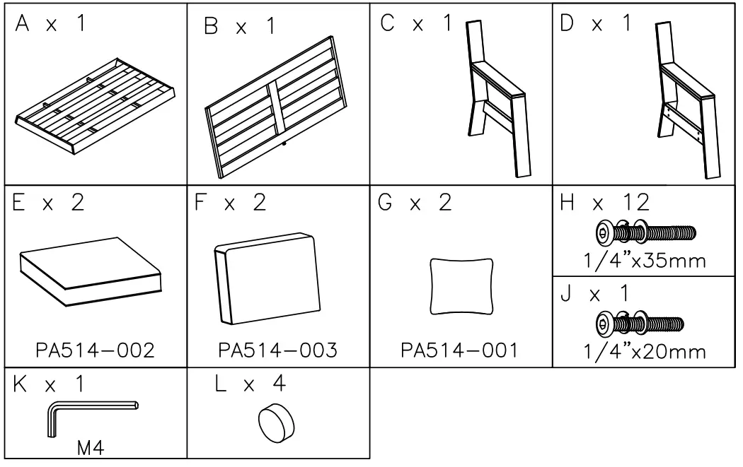 Ashley P514-835 Tropicava Outdoor Loveseat- parts