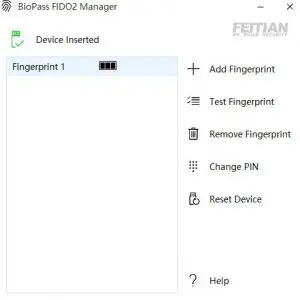 FIG 6 BioPass FIDO2 Manager with Fingerprint Enrolled