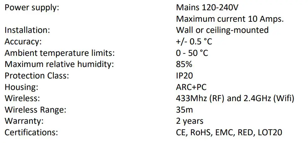 Herschel iQ Heating Controls R2 Wireless Receiver for T2 Thermostat - Technical Information