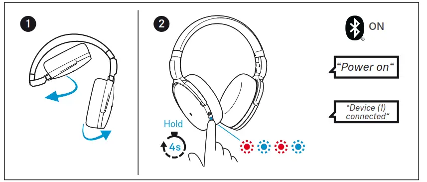 Sennheiser SEBT4 Headphones - Switching the headphones on