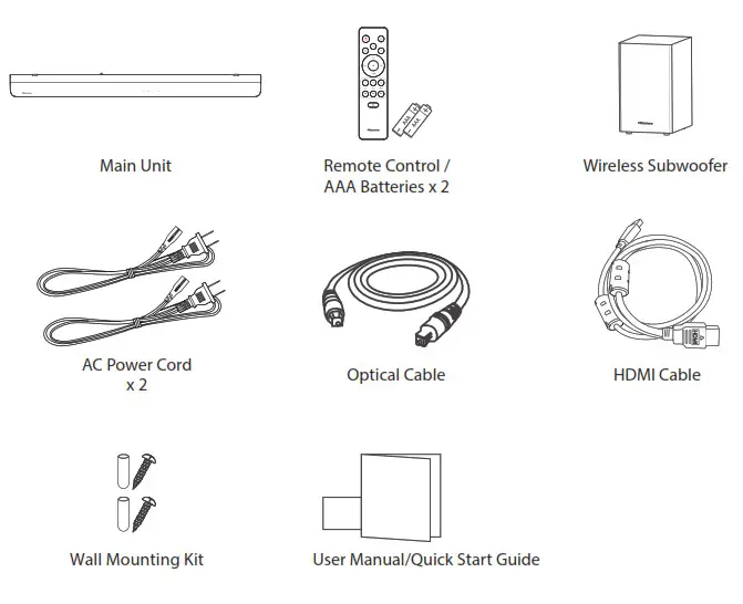 Hisense HS212F 2 1CH Soundbar with Wireless Subwoofer- Whats in the Box