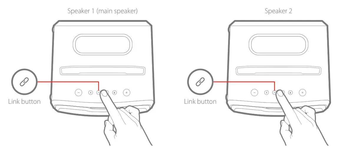 Brookstone BKS800 Portable Speaker - Press the Link button of either speaker until you hear the Linking voice prompt