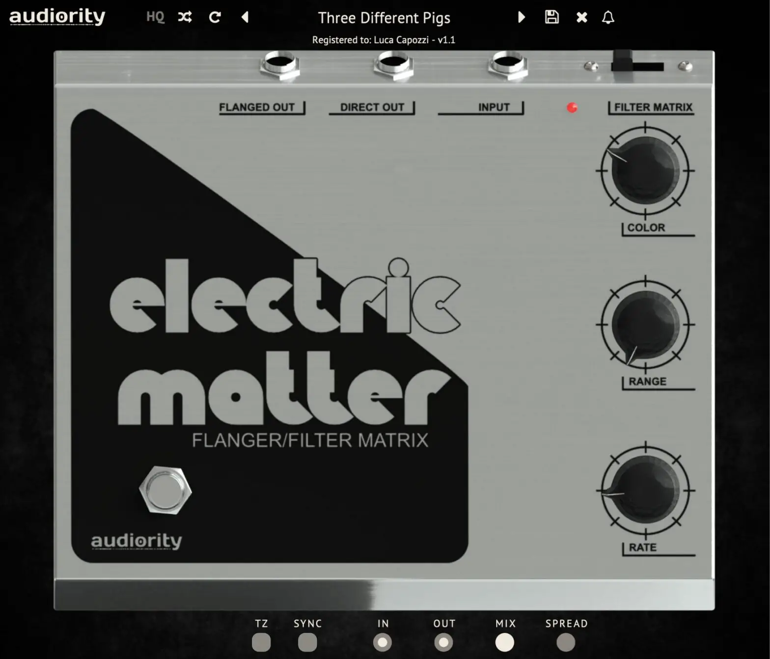 audiority VST2 Electric Matter Flanger Filter Matrix Pedal - Plugin Parameters