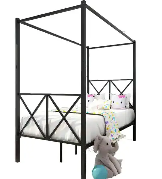 Masbekte-747E-Black-Twin-Metal-Canopy-Bed-Frame-with-X-Shaped-Frame-product