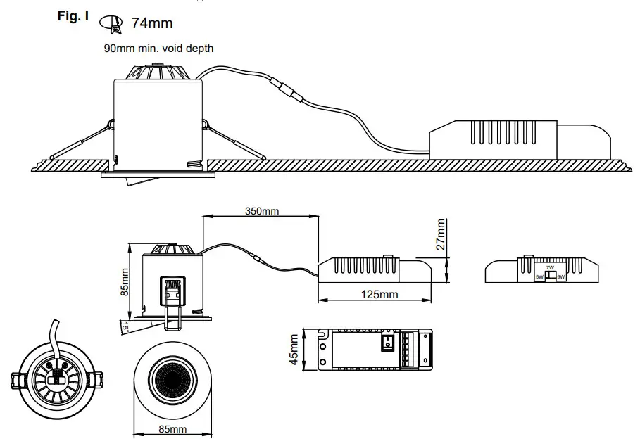 KSR LIGHTING KSRFRD384 Multi Wattage Tilt Downlight - Figure 1